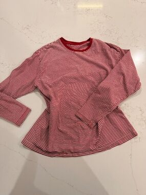 Women’s Red White Striped Long Sleeve Tee Casual Lightweight Top